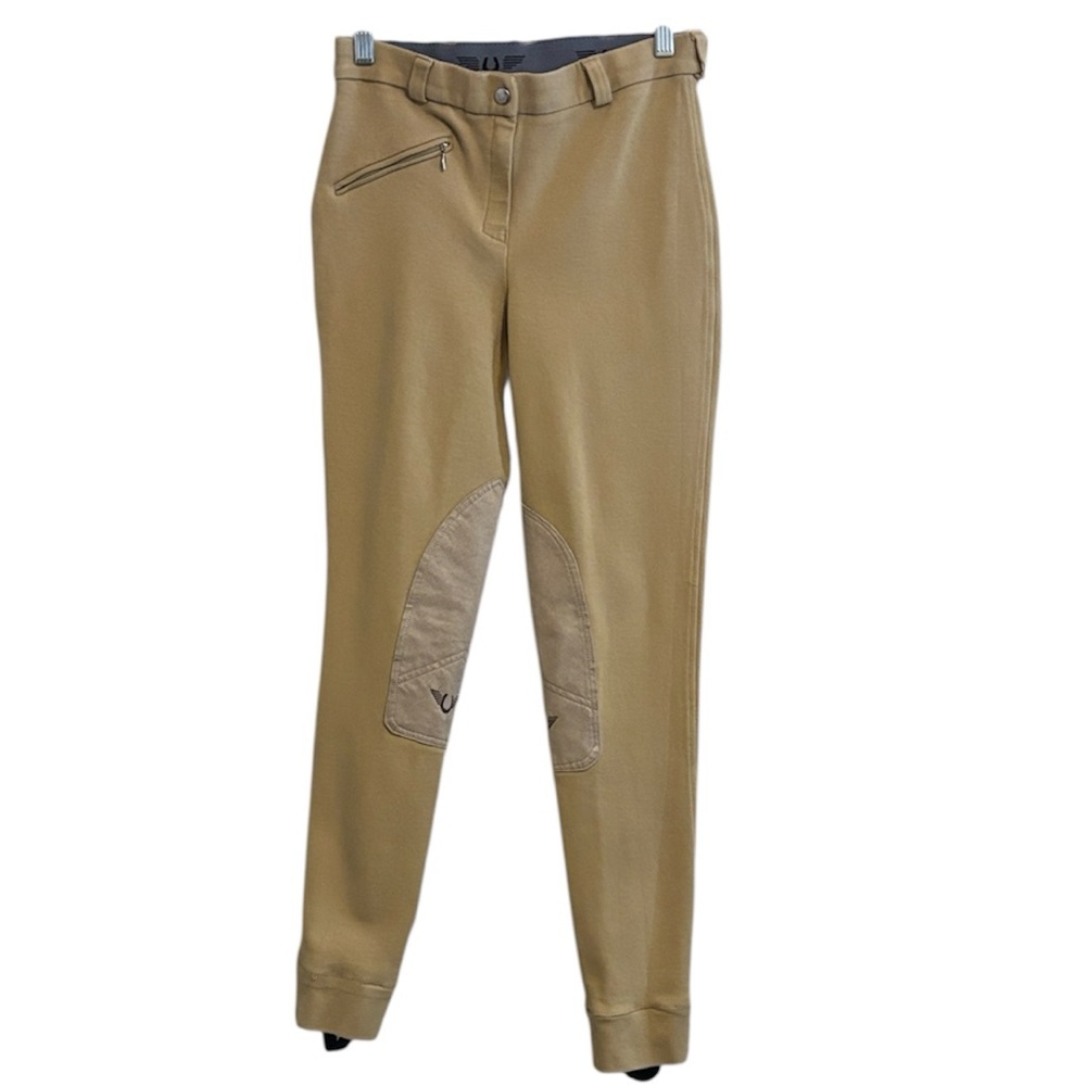 TuffRiders Tan Riding Breeches with Knee Patches Sz 28 Light Beige Cotton Blend